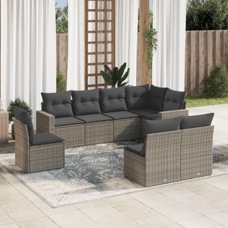 vidaXL Vidaxl - Set De Sof&aacute;s De Jard&iacute;n 8 Pzas Y Cojines Rat&aacute;n Sint&eacute;tico Gris