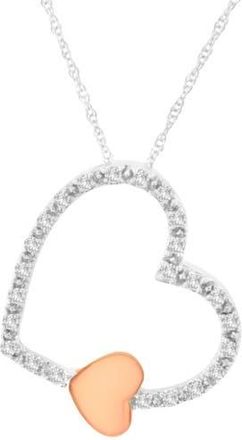 House of Brilliance 10KT Two Tone Gold 1/6 cttw Diamond Floating Heart Pendant Necklace in White at Nordstrom