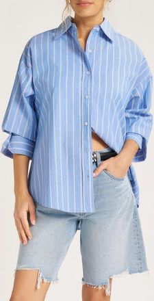 Matty M Genevieve Stripe Button-Up Top in French Blue at Nordstrom, Size X-Small