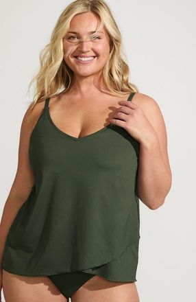 Lands End Plus Size DD-Cup Chlorine Resistant V-Neck Tulip Hem Tankini Swimsuit Top in Rich Olive Green at Nordstrom, Size X-Large