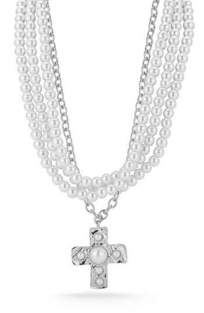 Sphera Milano Set of 2 Faux Pearl Cross Pendant Layered Necklaces in Silver at Nordstrom Rack