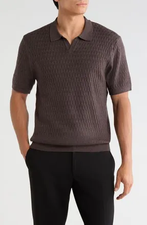 Robert Barakett Rylan Johnny Collar Cotton Blend Polo Sweater in Espresso at Nordstrom, Size Xx-Large