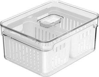 Ou Clear Stackable Fridge Organizer Bin with Drain Basket and Vented Lid, 2.3 Quart Capacity in Clear With White Drainer at Nordstrom