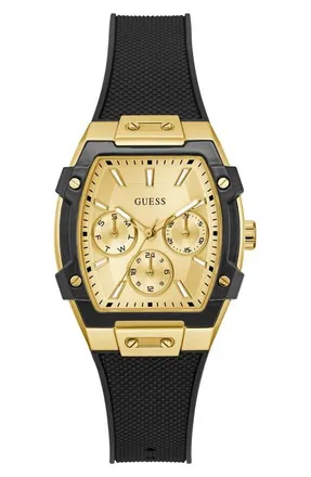 Guess Multifunction Silicone Strap Watch, 35mm in Black at Nordstrom