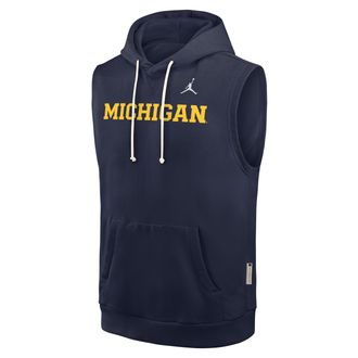 Nike Mens Michigan Sideline Jordan Brand Dri-FIT College Sleeveless Pullover Hoodie in Blue | 0JB441SMWN-65K