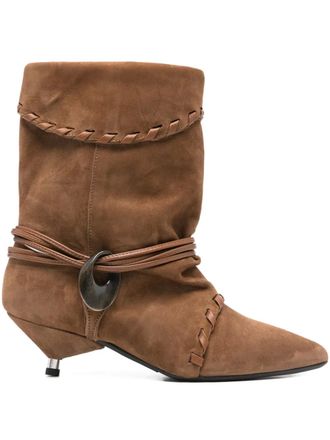 Gis&egrave;l moir&egrave; Ariel braided buckle boots - Brown