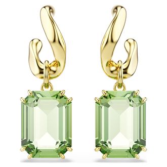 Swarovski Millenia Drop Earrings Octagon Cut, Green, 18K Gold Finish