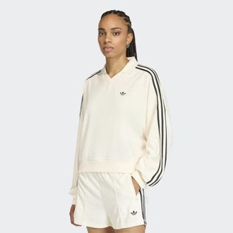 adidas Poloshirt ADIDAS ORIGINALS TERRY TOWEL V NECK LONG SLEEVES, Damen, Gr. XL, sanftes wei&szlig;, Obermaterial: 75% Baumwolle, 25% Polyester, normal, V-Ausschn