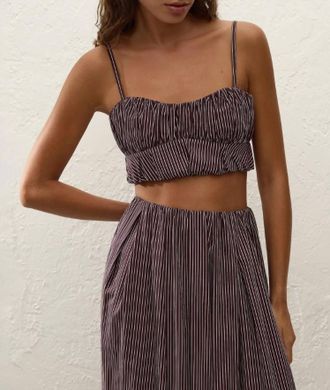 Faithfull The Brand Pelea Top In Chocolate Plum Pinstripe
