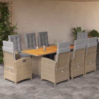 vidaXL Set Comedor De Jard&iacute;n 9 Pzas Con Cojines Rat&aacute;n Sint&eacute;tico Beige Vidaxl