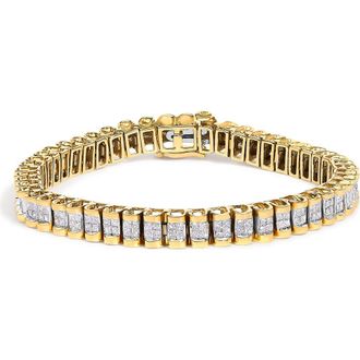 House of Brilliance 14K Gold 3.0 Cttw Princess Cut Quad Invisible Set Tennis Bracelet in Yellow at Nordstrom