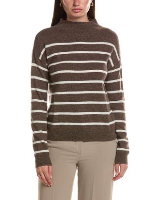 Bruno Magli Jersey Striped Funnel Neck Wool & Cashmere-Blend Sweater