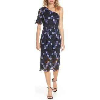 Chi Chi London Lenka One-Shoulder Crochet Lace Cocktail Dress in Multi at Nordstrom, Size 4