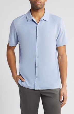 Johnston & Murphy Birds Eye Short Sleeve Knit Button-Up Shirt in Blue at Nordstrom, Size Xx-Large