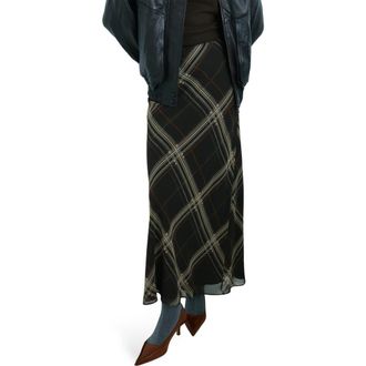 Mango Check Maxi Skirt in Black at Nordstrom, Size Medium