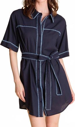 English Factory Stitch Detailed Shirt Mini Dress In Blue