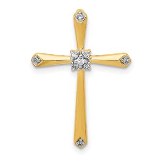 Diamond2Deal 14k Yellow Gold and White Rhodium 1/20 carat Diamond Cross Chain Slide