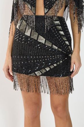 NASTY GAL Panelled Tassel Sequin Mini Skirt in Black at Nordstrom, Size 12