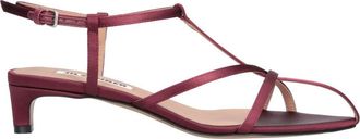 Jil Sander Burgundy Cage Fabric Rhinestone Strap Sandals