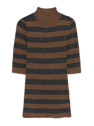 Majestic Filatures Brown Striped Ribbed Knit Top