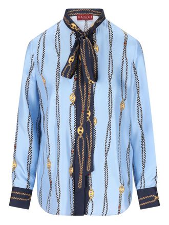Gucci chain-print shirt - women - Silk - 42 - Blue