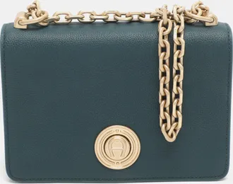 Aigner Leeloo Green Leather Shoulder Bag