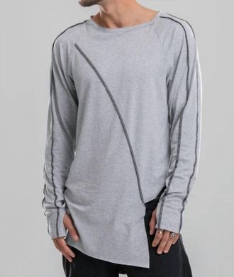 MDNT45 Long Sleeve Melange Asymmetric Jumper In Grey