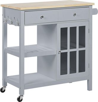 Beliani Carrito De Cocina Mdf Gris Madera Clara Almacenamiento Superior Estantes Cajones Con Ruedas Estilo Escandinavo Genoa