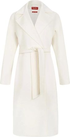 Max Mara Belted Coats, female, White, Size: XS Long Wool, Cashmere and Silk Coat