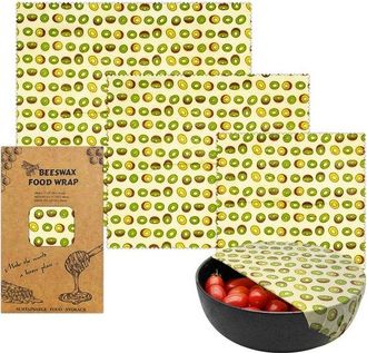 OEM Juego De 3 Pa&ntilde;os De Cera De Abeja Con Estampado De Kiwi En Tres Tama&ntilde;os: Peque&ntilde;o, Envases Reutilizables Sin Pl&aacute;stico Para Verduras