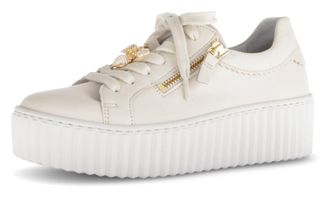 Gabor Plateausneaker GABOR, Damen, Gr. 36, beige (creme), Nappaleder, Schuhe Plateausneaker, Freizeitschuh, Halbschuh, Schn&uuml;rschuh mit modischem Schmuckelem