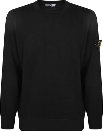 Stone Island Zwarte Katoenen Trui met Lange Mouwen - Heren - Ronde hals truien - Zwart - L - Katoen - Truien & Vesten