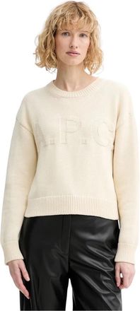 A.P.C. Tiago F Sweater - Dames - Ronde hals truien - Beige - S - Katoen - Truien & Vesten