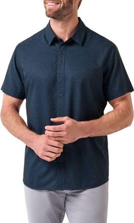 Travis Mathew Techwoven Chartered Short Sleeve Performance Button-Up Shirt in Total Eclipse at Nordstrom, Size Xx-Large
