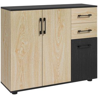 HOMCOM Aparador de sal&oacute;n 90x30x75.5 cm negro y natural