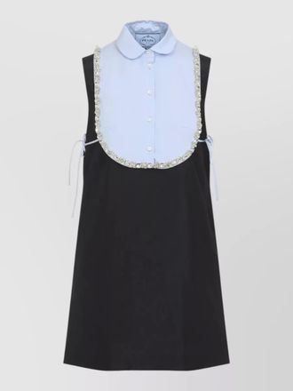 Prada dress contrast panel embellished collar tie detail