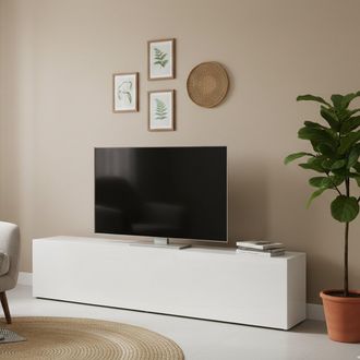 Dmora Mueble Para Tv Para Sal&oacute;n, Made In Italy, Mueble Para Tv Con 1 Puerta Abatible, 180x30h40 Cm, Color Blanco Brillante, Con Embalaje Reforzado - Dmora