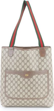 Gucci Sherry Line Brown Leather Coated Canvas Handbag Tote Bag (Pre-Owned)