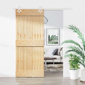 Berkfield Home Sliding Door with Hardware Set 90x210 cm Solid Wood Pine in Brown