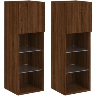 vidaXL Vidaxl - Mobili Porta tv con Luci led 2 pz Rovere Marrone 30,5x30x90 cm