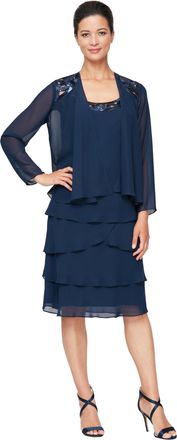 S.L. Fashions Womens Mother of The Bride Jacket Dress with Sequined Cut Out Shoulder Special Occasion, Deep Navy, 22