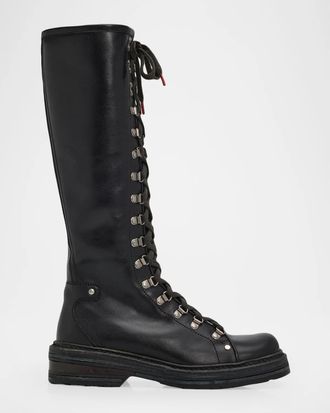 Miu Miu 40mm Leather Lace-Up Knee-High Combat Boots