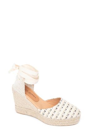 Patricia Green Lillian Raffia Ankle Wrap Platform Espadrille Sandal in Natural/Gold/Black at Nordstrom, Size 8