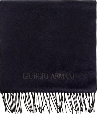 Giorgio Armani Fringed Scarf - Heren - Zijden sjaals - Blauw - ONE Size - Kasjmier - Accessoires