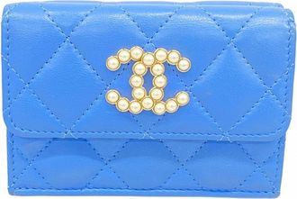 Chanel Blue Leather Wallet (Tri-Fold) (Pre-Owned)