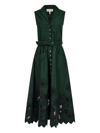Saloni scalloped-hem midi dress - Green