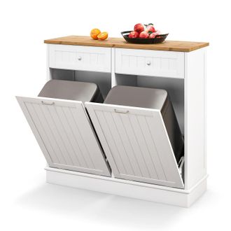 Costway Costway Armario De Basura Inclinable, Armario Y Soporte De Basura De Cocina Independiente Con 2 Puertas Inclinables, 2 Cajones Extra&iacute;bles, Armario Par