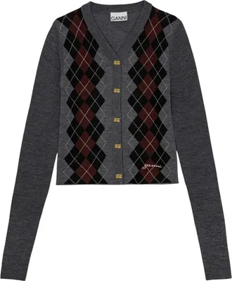 Ganni Truien & Vesten, Dames, Grijs, S, Merino Jacquard Cardigan