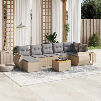 vidaXL Vidaxl - Juego De Sof&aacute;s De Jard&iacute;n Con Cojines Beige 8 Pzas Rat&aacute;n Pe