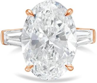 Diana M. Jewels 18kt rose gold 12ct lab grown oval diamond ring with baguettes on the sides